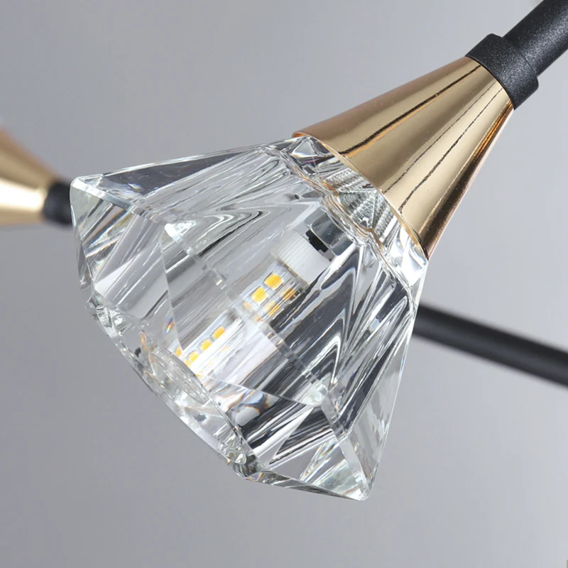 Pyramid Crystal Sputnik Semi Flush Mount Fixture Moderne 10-flammige Wohnzimmer-Deckenleuchte Schwarz Clearhalo