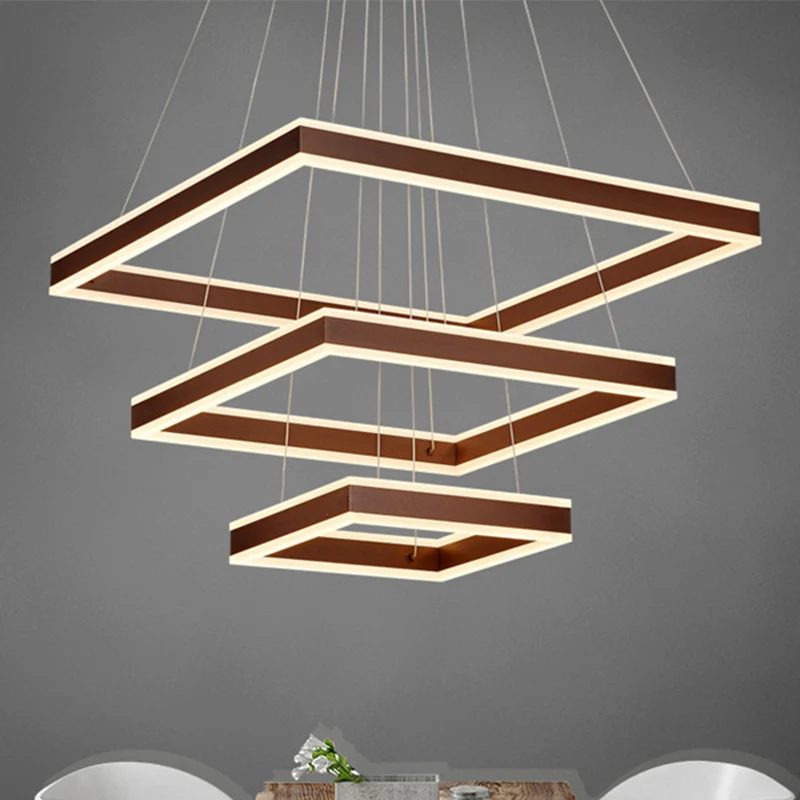 Quadratischer Deckenanhänger, moderner Acryl-LED-Kronleuchter mit 1/2/3 Köpfen, braun, warmem/weißem Licht Clearhalo