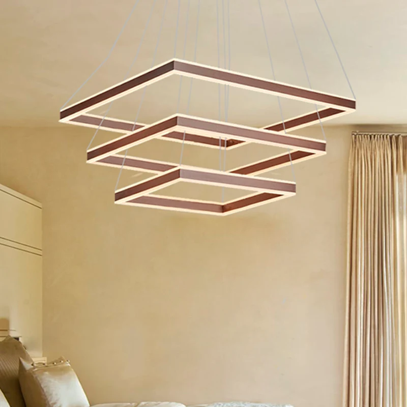 Quadratischer Deckenanhänger, moderner Acryl-LED-Kronleuchter mit 1/2/3 Köpfen, braun, warmem/weißem Licht Clearhalo