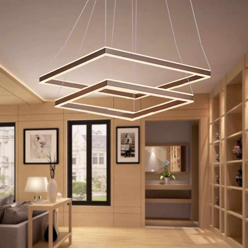 Quadratischer Deckenanhänger, moderner Acryl-LED-Kronleuchter mit 1/2/3 Köpfen, braun, warmem/weißem Licht Clearhalo