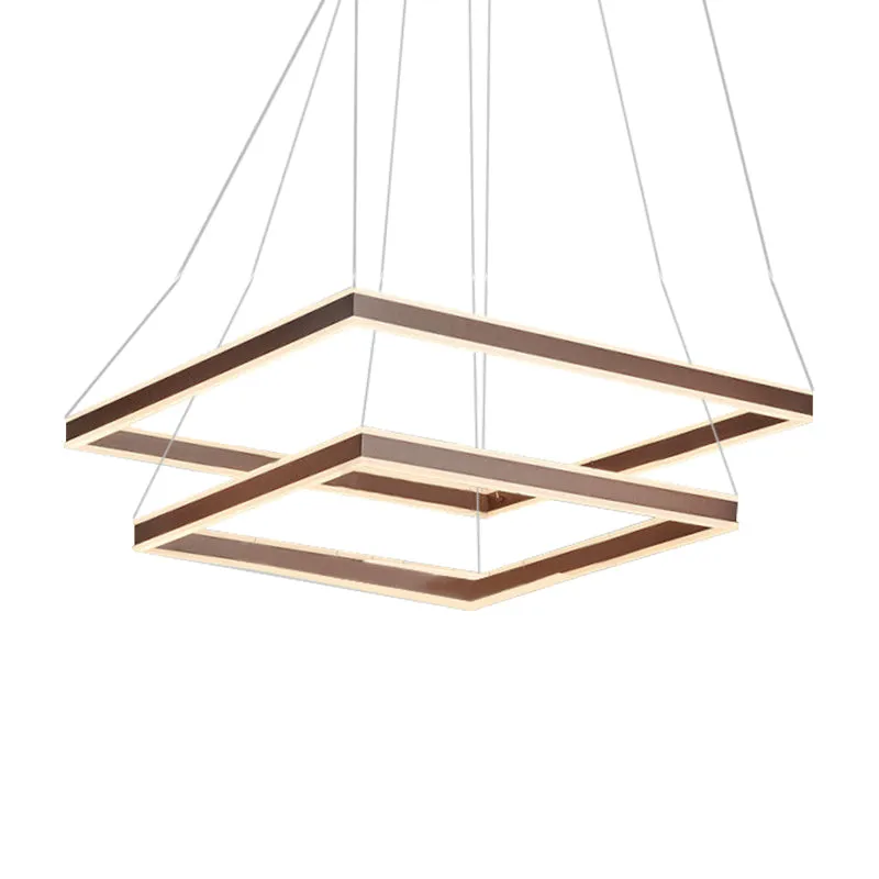 Quadratischer Deckenanhänger, moderner Acryl-LED-Kronleuchter mit 1/2/3 Köpfen, braun, warmem/weißem Licht Clearhalo