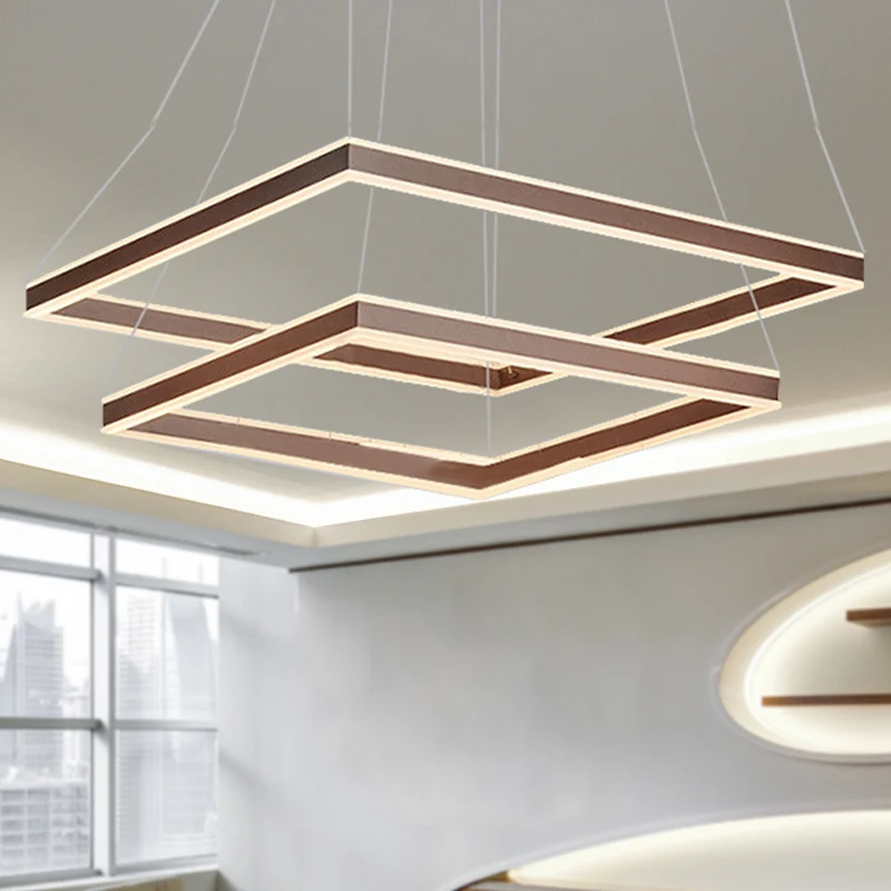 Quadratischer Deckenanhänger, moderner Acryl-LED-Kronleuchter mit 1/2/3 Köpfen, braun, warmem/weißem Licht Clearhalo