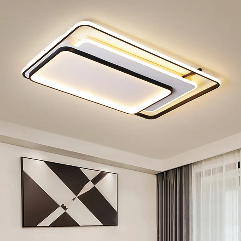 Rechteckige/quadratische Metall-Deckeneinbauleuchte mit schlichter, schwarzer LED-Einbauleuchte warmem/weißem Licht, 16,5"...