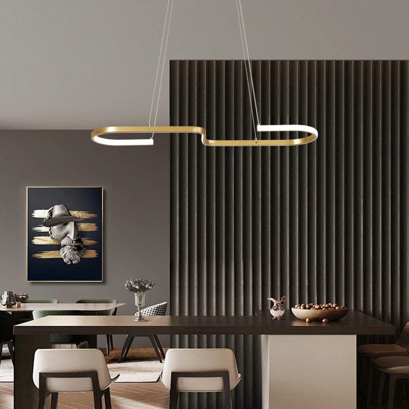 Ring- und Kurven-Esszimmer-Insel-Pendelleuchte, schlichte LED-Deckenleuchte aus Metall Clearhalo