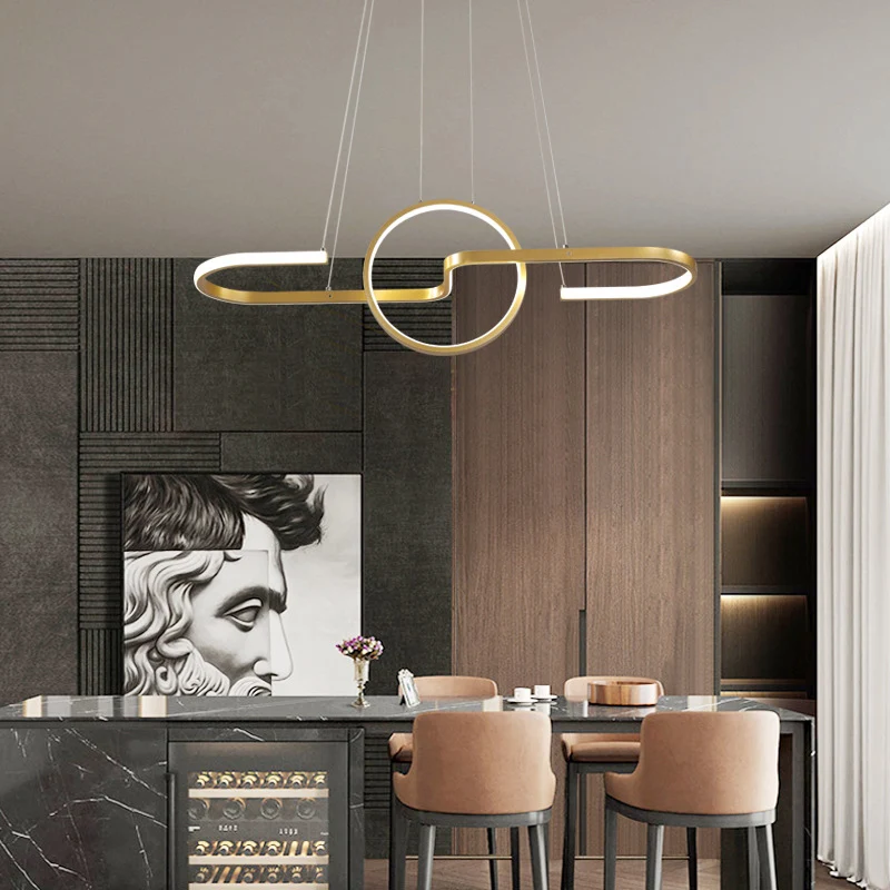 Ring- und Kurven-Esszimmer-Insel-Pendelleuchte, schlichte LED-Deckenleuchte aus Metall Clearhalo
