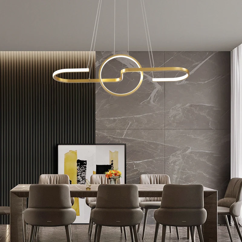 Ring- und Kurven-Esszimmer-Insel-Pendelleuchte, schlichte LED-Deckenleuchte aus Metall Clearhalo