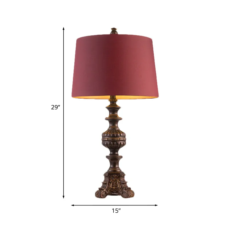 Rosenrote Trommel-Nachttischleuchte, traditioneller Stoff, 12"/15" breite, einflammige Wohnzimmer-Tischlampe Clearhalo