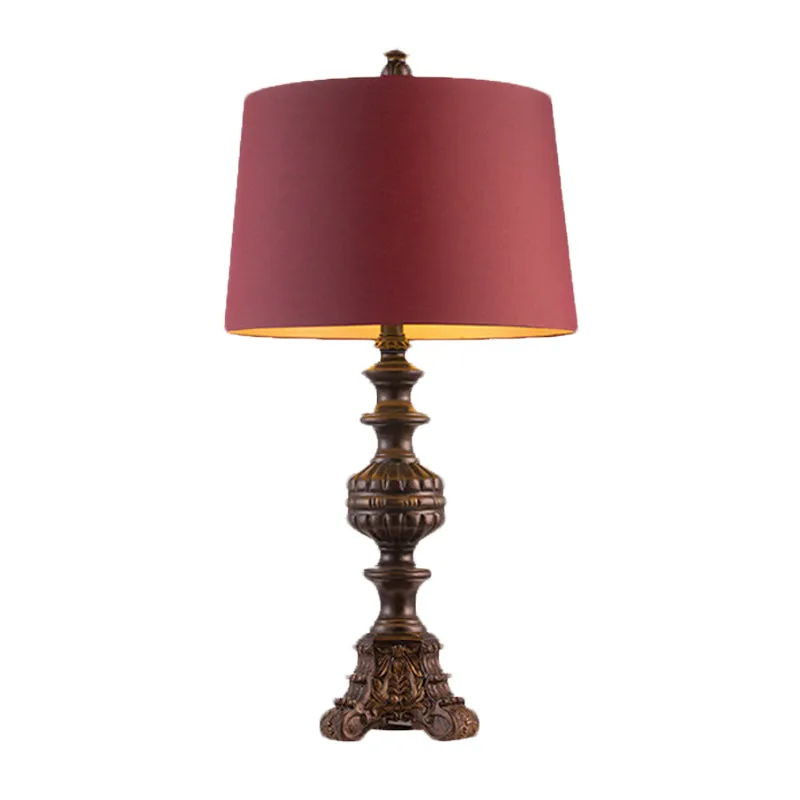Rosenrote Trommel-Nachttischleuchte, traditioneller Stoff, 12"/15" breite, einflammige Wohnzimmer-Tischlampe Clearhalo