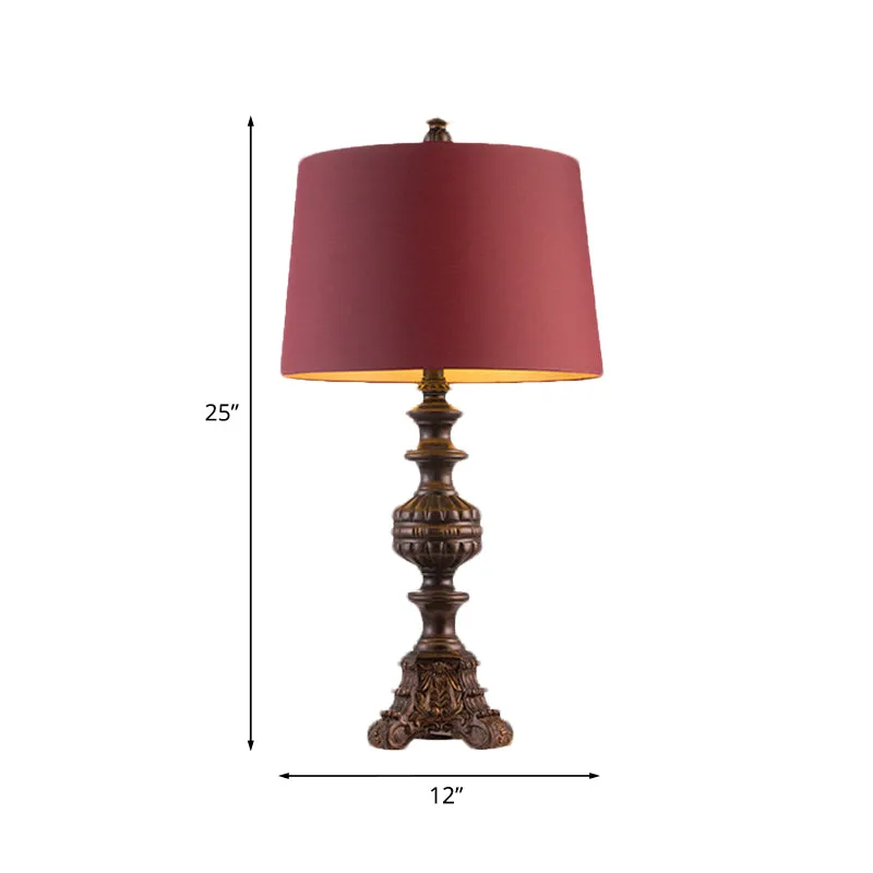 Rosenrote Trommel-Nachttischleuchte, traditioneller Stoff, 12"/15" breite, einflammige Wohnzimmer-Tischlampe Clearhalo