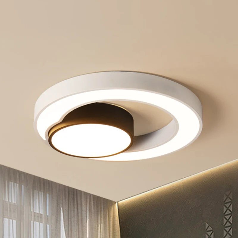 Runde Deckenleuchte, modernes Metall, Schwarz und Weiß, 16"/19,5"/23,5" breites LED-Einbaulicht, warmes/weißes Licht Clear...