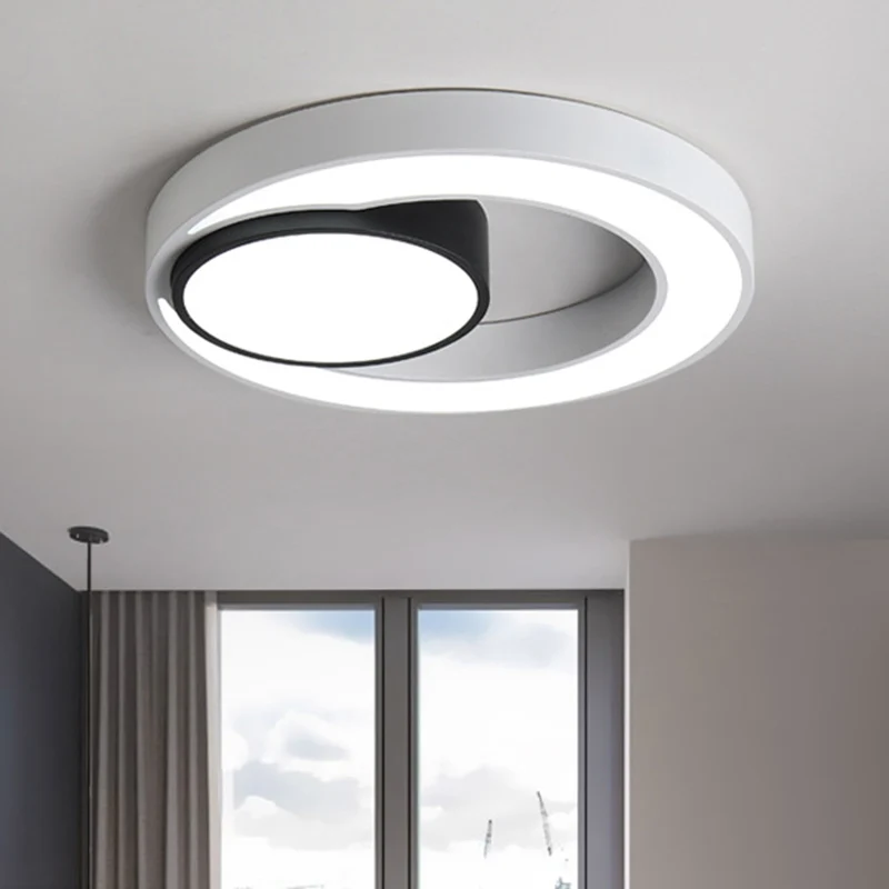 Runde Deckenleuchte, modernes Metall, Schwarz und Weiß, 16"/19,5"/23,5" breites LED-Einbaulicht, warmes/weißes Licht Clear...