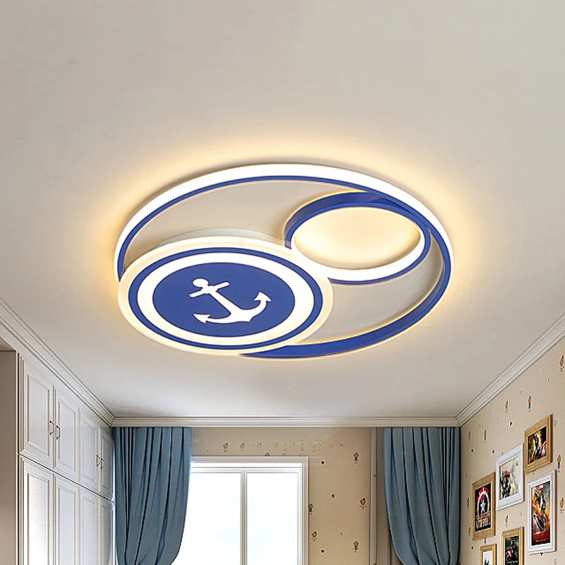 Runde, deckennahe Beleuchtung, mediterrane Acryl-LED-Leuchte Blau mit Ankermuster Clearhalo