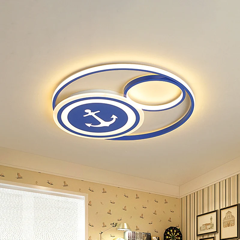 Runde, deckennahe Beleuchtung, mediterrane Acryl-LED-Leuchte Blau mit Ankermuster Clearhalo