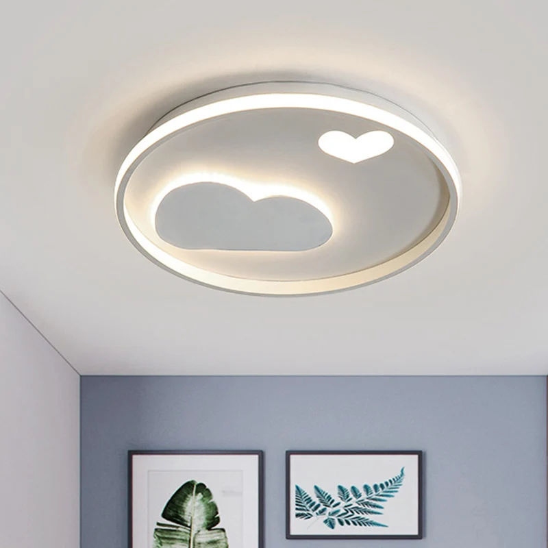 Runde Einbauleuchte Moderne LED-Deckenleuchte Metallic-Schwarz/Weiß mit Wolken- und Herzmuster warmweißem Licht Clearhalo