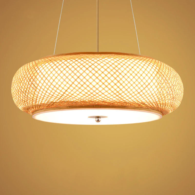 Runde Hängeleuchte Asia Bamboo, 1 Glühbirne, Wohnzimmer-Deckenanhänger aus Holz Clearhalo