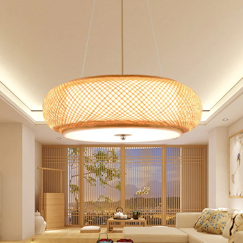 Runde Hängeleuchte Asia Bamboo, 1 Glühbirne, Wohnzimmer-Deckenanhänger aus Holz Clearhalo