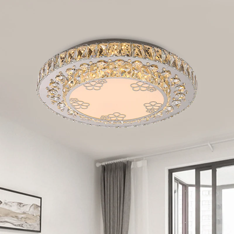 Runde Kristall-Unterputzlampe, modernes Schlafzimmer, Blütenblattmuster, LED-Unterputz-Deckenleuchte Nickel Clearhalo