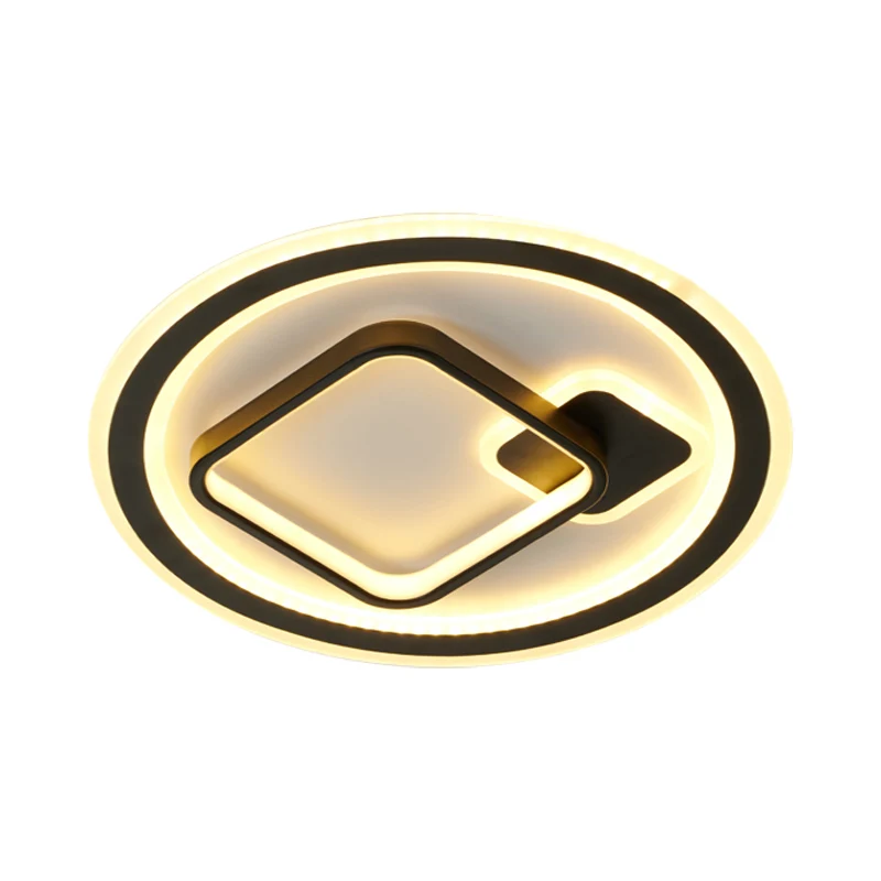 Runde/quadratische Hotel-Deckenleuchte aus Aluminium im modernen Stil mit LED-Einbauleuchte Schwarz, Warmweiß/3-Farben-Lic...