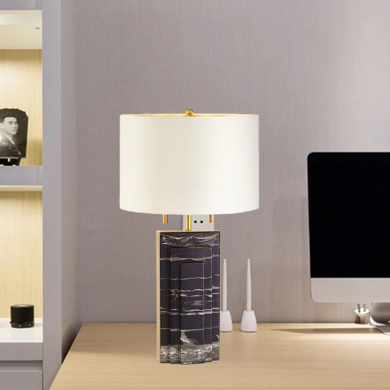 Schreibtischlampe mit geradem Schirm, moderner Stoff, 2 Glühbirnen, weiße Arbeitsleuchte mit Zugkette Clearhalo