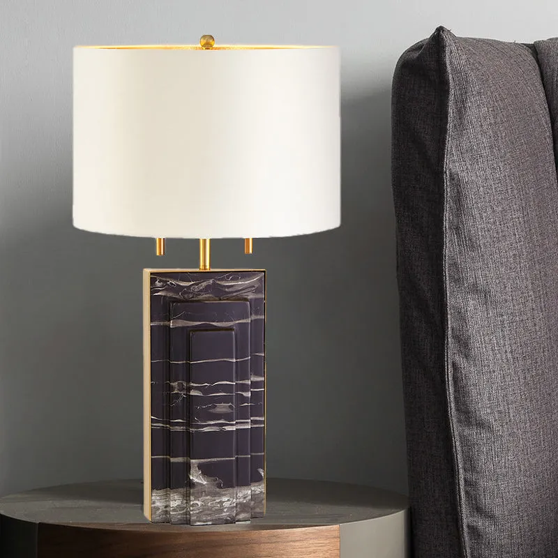 Schreibtischlampe mit geradem Schirm, moderner Stoff, 2 Glühbirnen, weiße Arbeitsleuchte mit Zugkette Clearhalo
