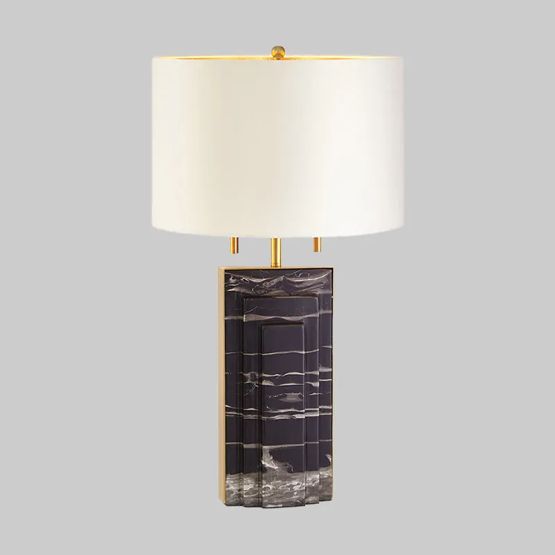 Schreibtischlampe mit geradem Schirm, moderner Stoff, 2 Glühbirnen, weiße Arbeitsleuchte mit Zugkette Clearhalo