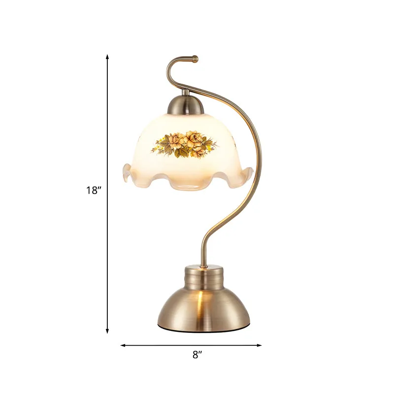 Schüsselartiges Nachtlicht mit 1 Kopf, traditionelle gebürstete Messing-Milchglas-Tischlampe für Arbeitszimmer Clearhalo
