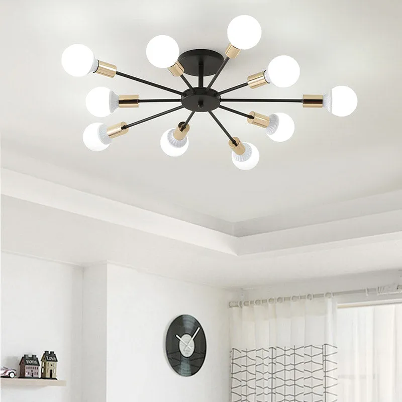 Schwarze Sputnik Semi Flush Light Industrie-Metallic-Deckenleuchte mit 6/8 Lichtern und freiliegender Glühbirne, 23,5"/27,...