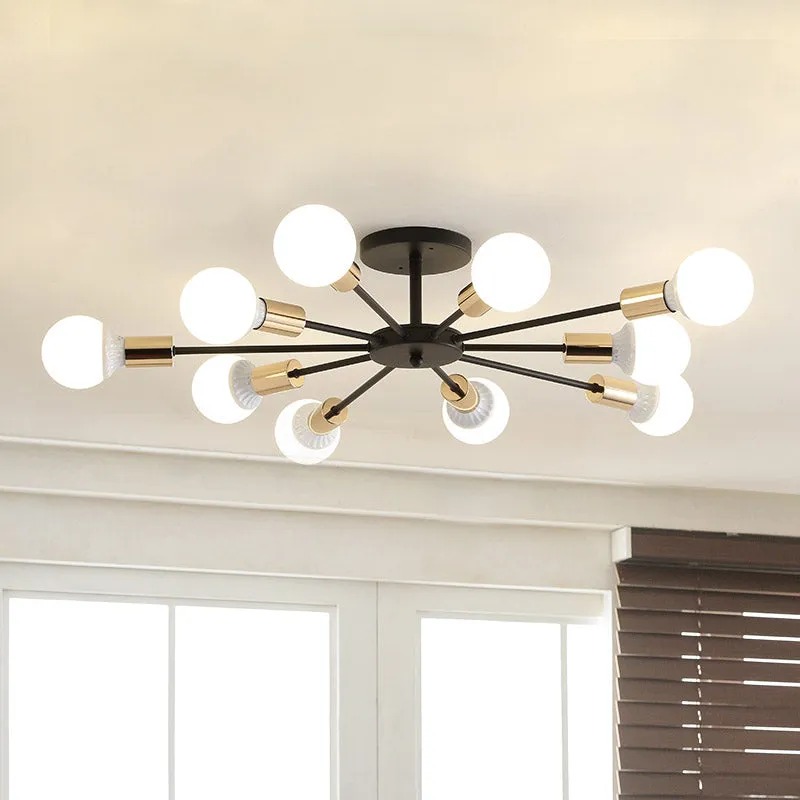 Schwarze Sputnik Semi Flush Light Industrie-Metallic-Deckenleuchte mit 6/8 Lichtern und freiliegender Glühbirne, 23,5"/27,...