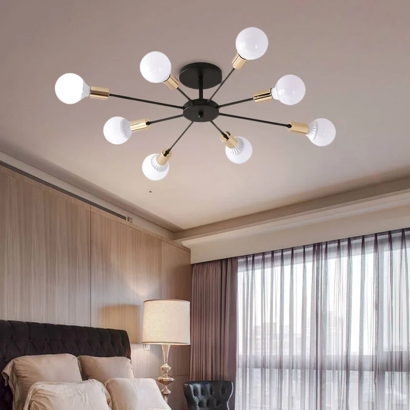 Schwarze Sputnik Semi Flush Light Industrie-Metallic-Deckenleuchte mit 6/8 Lichtern und freiliegender Glühbirne, 23,5"/27,...