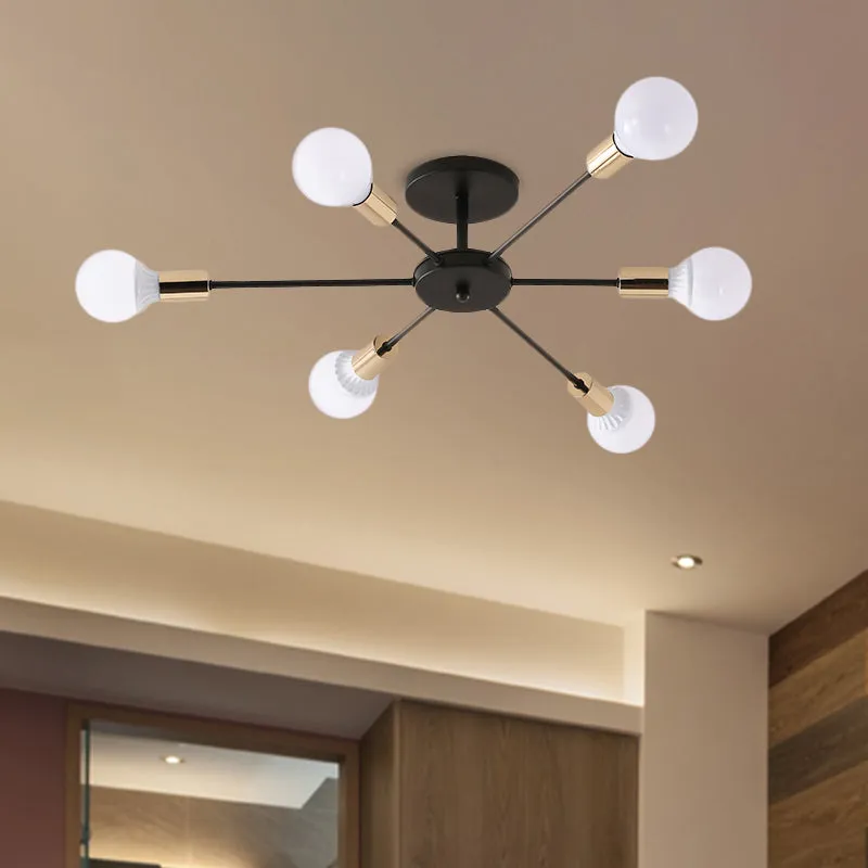 Schwarze Sputnik Semi Flush Light Industrie-Metallic-Deckenleuchte mit 6/8 Lichtern und freiliegender Glühbirne, 23,5"/27,...