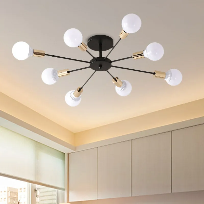 Schwarze Sputnik Semi Flush Light Industrie-Metallic-Deckenleuchte mit 6/8 Lichtern und freiliegender Glühbirne, 23,5"/27,...