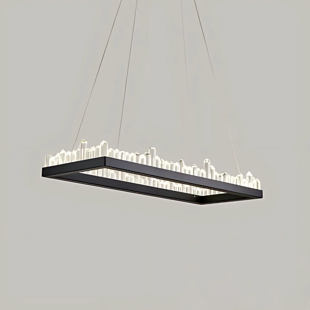 Schwarzer rechteckiger Hängeleuchter, moderne Kristall-Hängeleuchte weißem/warmem Licht für das Esszimmer, 23,5"/31,5"/39"...
