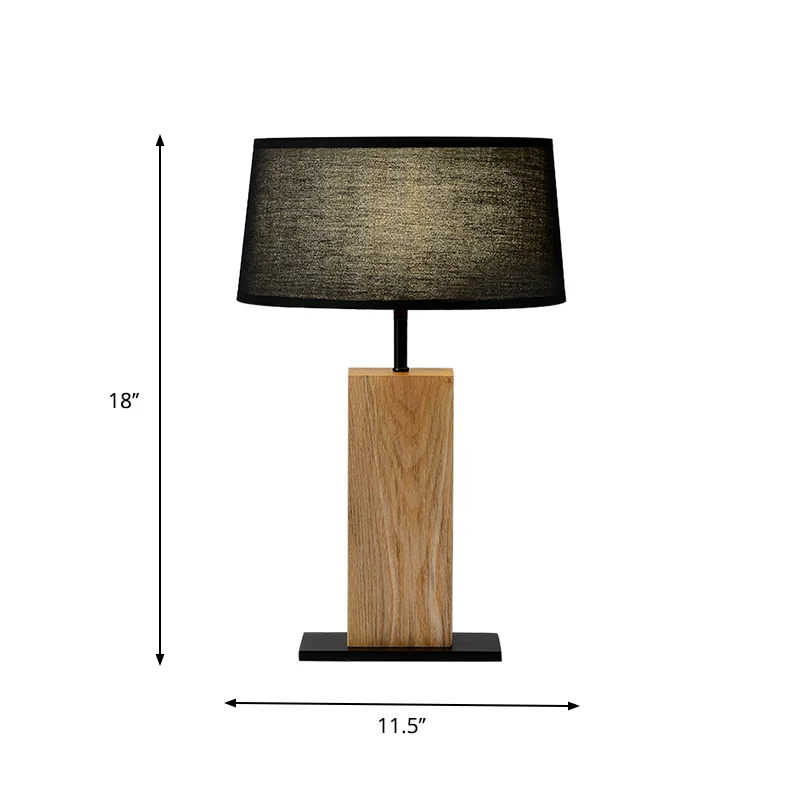 Schwarzes ovales Nachtlicht, einfache Einzelstoff-Tischlampe mit rechteckigem Holzständer für das Wohnzimmer Clearhalo