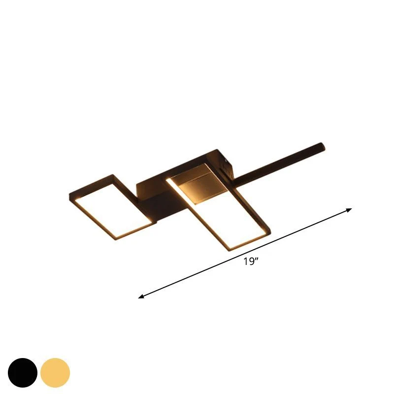 Schwarz/goldene, rechteckige halbbündige Leuchte Simplicity 19"/27,5"/35,5" L LED-Deckenleuchte aus Metall Clearhalo
