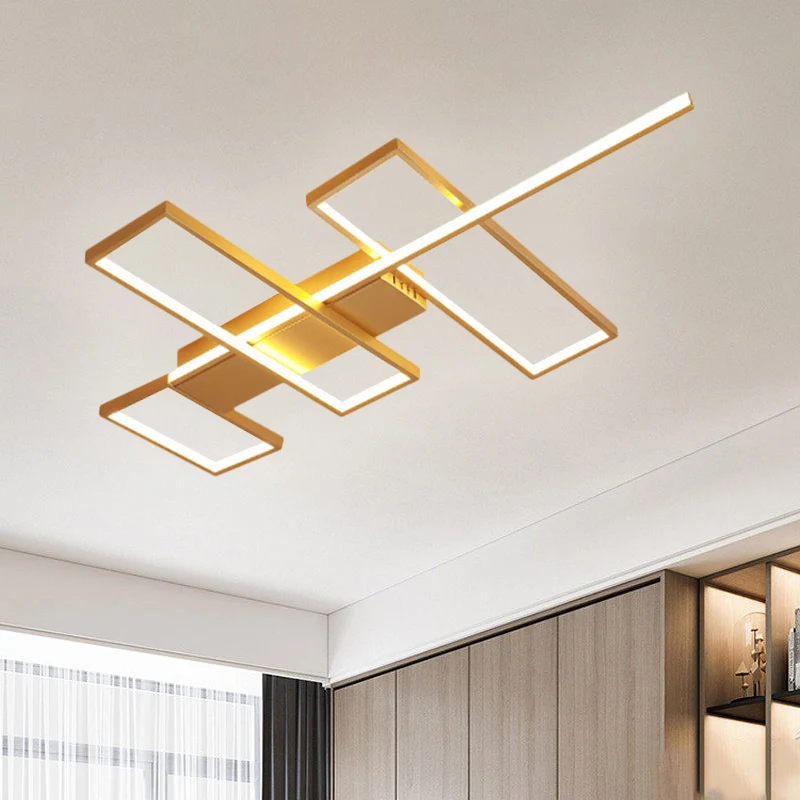 Schwarz/goldene, rechteckige halbbündige Leuchte Simplicity 19"/27,5"/35,5" L LED-Deckenleuchte aus Metall Clearhalo