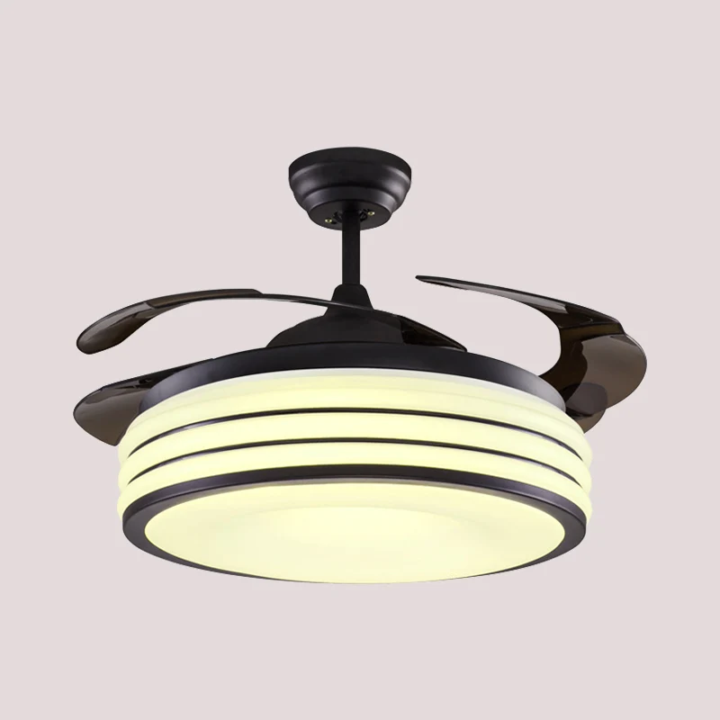 Schwarz/Silber Drum Semi Flush Light Modern Metallic Wohnzimmer 42" W LED-Deckenpendelleuchte mit Wand-/Fernbedienung, 4 F...
