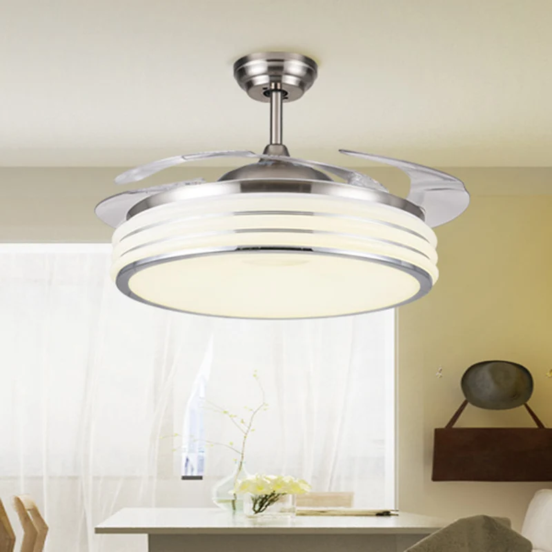 Schwarz/Silber Drum Semi Flush Light Modern Metallic Wohnzimmer 42" W LED-Deckenpendelleuchte mit Wand-/Fernbedienung, 4 F...