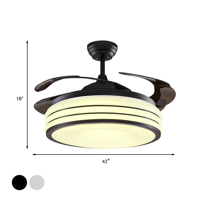 Schwarz/Silber Drum Semi Flush Light Modern Metallic Wohnzimmer 42" W LED-Deckenpendelleuchte mit Wand-/Fernbedienung, 4 F...