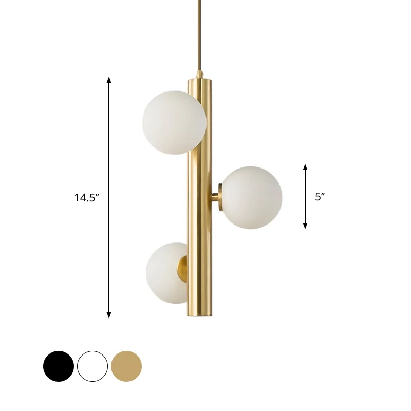 Schwarz/Weiß/Gold lineare Kronleuchterleuchte Simplicity 3 Lichter Hängeleuchte aus weißem Glas Clearhalo