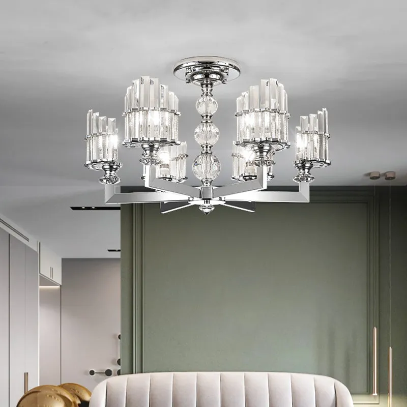 Silberne 6/8-flammige hängende Beleuchtung, moderner Kristallbogen-Kronleuchter mit radialem Design Clearhalo