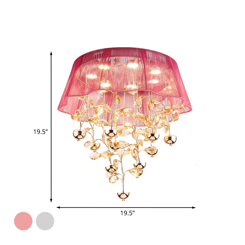 Silber/Rosa gewellte Deckenbündige, modernistische LED-Unterputzlampe aus Stoff für Schlafzimmer mit Kristallbaum-Design C...
