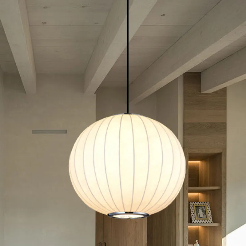 Simplicity 1-Licht-Hängeleuchte mit Stoffschirm, weiße Kugel-Hängeleuchte, 10"/12"/16" B Clearhalo