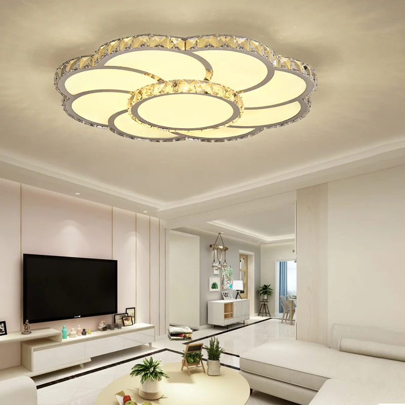 Smart Control LED-Einbauleuchte, 18"/24" breite, moderne, florale Kristall-Deckenleuchte warmem/weißem Licht Clearhalo