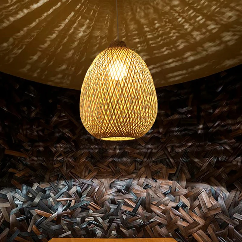 Sphärische Restaurant-Hängeleuchte, einzelne Asia-Pendelleuchte aus Bambus Beige Clearhalo