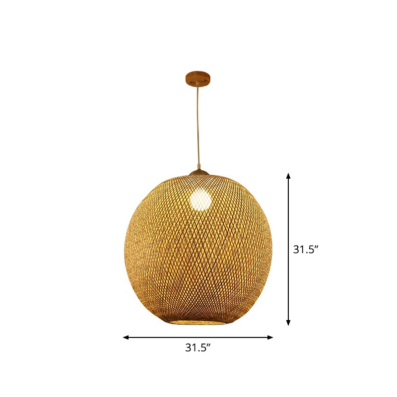 Sphärische Restaurant-Hängeleuchte, einzelne Asia-Pendelleuchte aus Bambus Beige Clearhalo