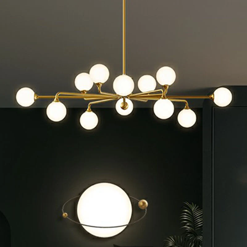 Sputnik-Deckenleuchter, postmodernes Milchkugel-Glas-Wohnzimmer-Hängelampen-Set Clearhalo