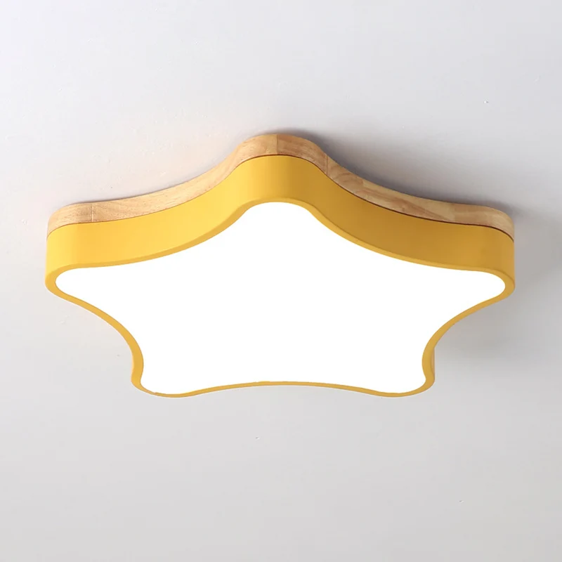 Star Mädchen-Schlafzimmer-Unterputz-Deckenleuchte, Acryl-LED, zeitgenössisch mit Holz-Rückplatte Clearhalo