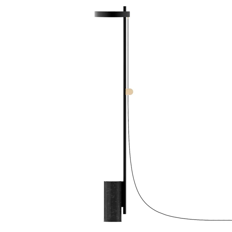 Stehleuchte mit zylindrischem Sockel, nordischer Stil, Marmor, schwarz, LED-Bodenbeleuchtung mit verlängertem Arm Clearhalo