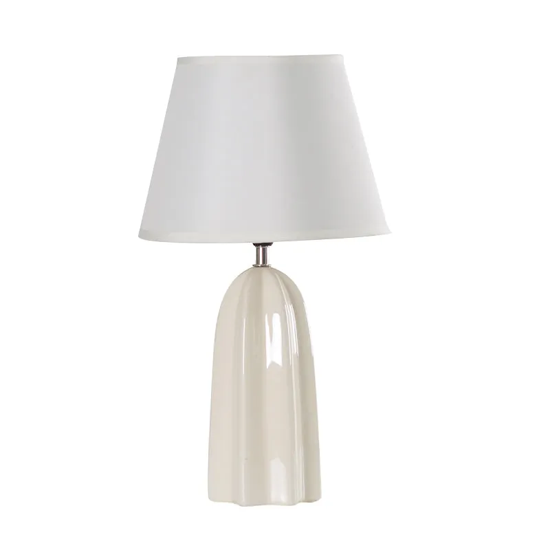 Stofffass-Tischleuchte Modernist 1 Glühbirne Weiß/Braun Nachtlampe mit Prisma-Keramiksockel Clearhalo