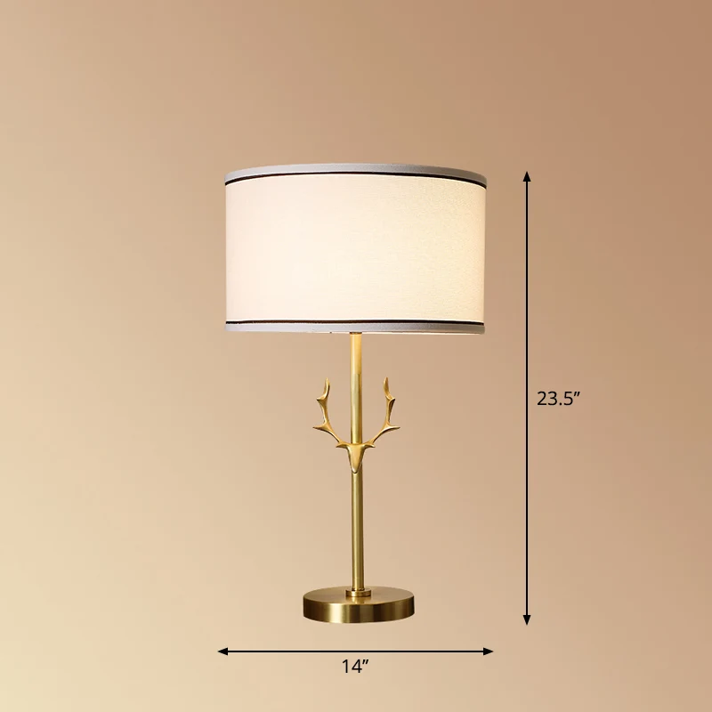Stofftrommel-Tischlampe Simplicity, Nachttischlampe mit 1 Glühbirne und Geweihdekor Weiß Clearhalo